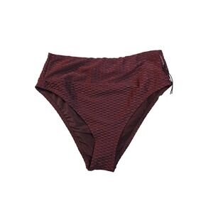 S3 Swim Womens Sangria Burgundy Metallic Textured High Waist Bikini Bottom Small